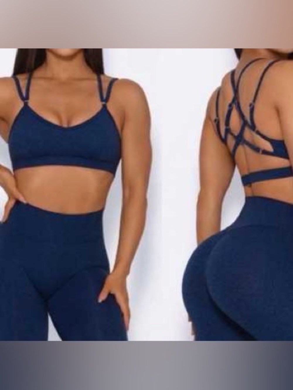 Bombshell Sportswear Navy Blue Strappy Diamond Sports Bra